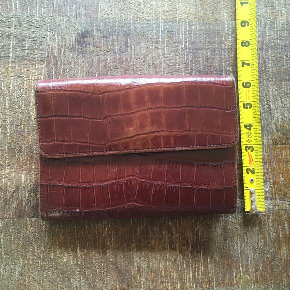 Brighton Clutch Wallet Organizer Croc Embossed Leather Vintage Retired Brown - Picture 4 of 11